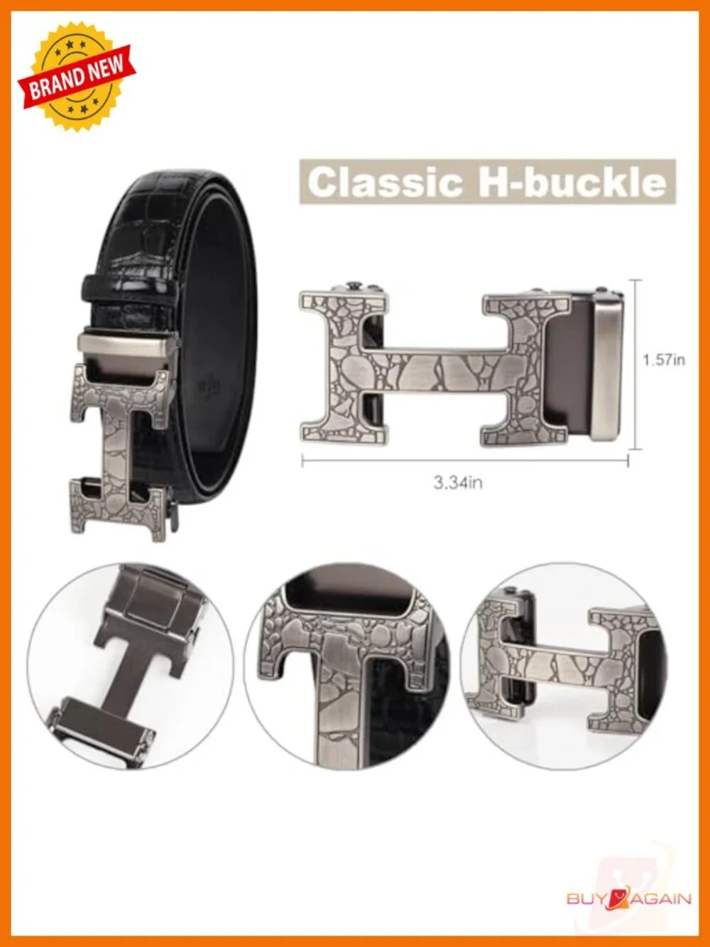 Genuine Leather Dress Belt with Automatic Buckle Business Formal